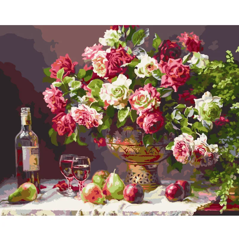 

DIY Framework Hand Painted Canvas Oil Paintings Flowers Digital Acrylic Pictures By Numbers Wall Posters For Living Room