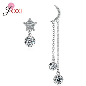 

Authentic 925 Sterling Silver Moon And Star Shape Cubic Zircon Dangle Earrings For Women Silver Jewelry Gift For Anniversary