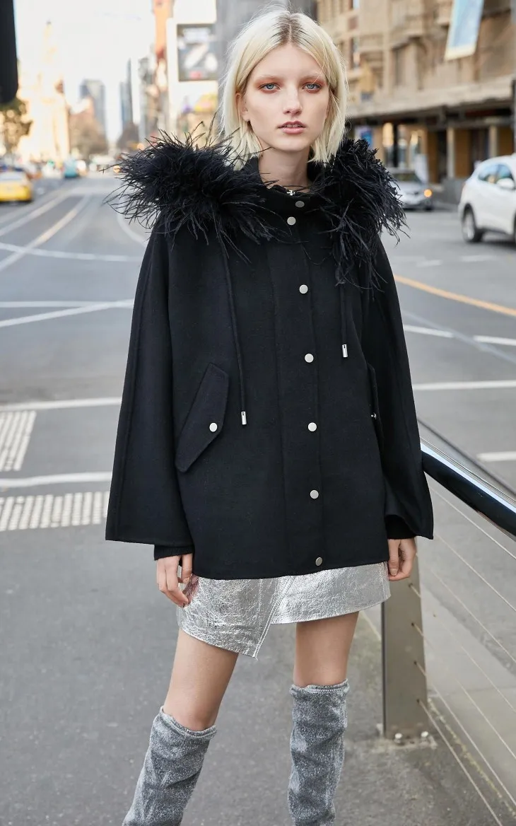 Vero Moda новое шерстяное пальто из овечьей шерсти с воротником из страуса | 319327548