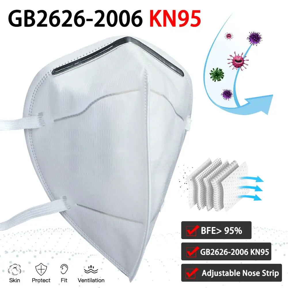 

5Pcs KN95 Protective Dustproof Anti-fog Breathable Face Masks 95% Filtration KN95 Masks Features As Protective as KF94 FFP2