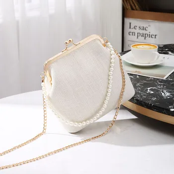 

Small Shell Shape Bag for Women Pearls Handle Ladies Purses and Handbag Kiss Lock Chain Strap Crossbody Mini Messenger Bag
