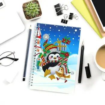 

Ring Binder A5 Diy Diamond Notebook Christmas Penguin Christmas Gift Meeting Record Book Embroidery Crystal Kit 50 Pages BZ02