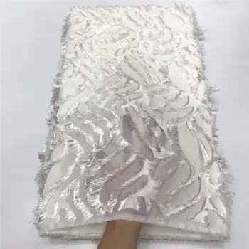 

New African Lace Fabric, 2019 beaded 3D circles french tulle lace fabric with chiffon, High Quality For Party KCD2130