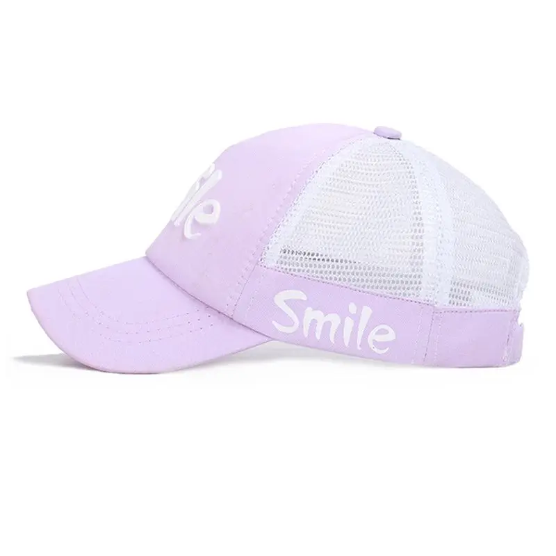 Летняя кепка с надписью «Smile», сетчатая бейсболка, Детские наружные головные уборы с регулируемой застежкой сзади