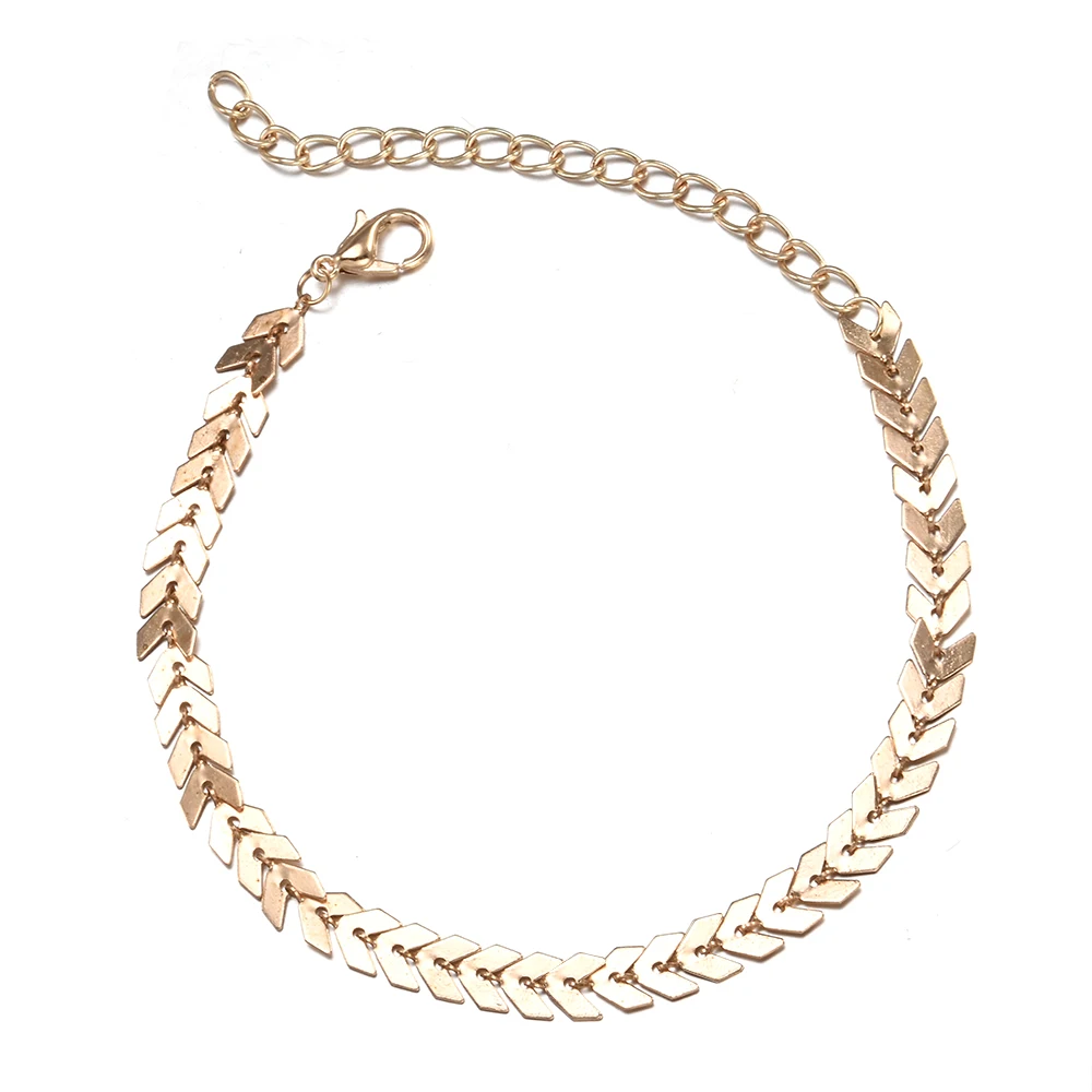 Летние ножные браслеты Boho Fishbone золотого и серебряного цвета модные украшения для щиколотки стопы цепочка на ногу для женщин Подарки
