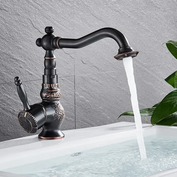 

Black Bronze Basin Sink Faucet 360 Degree Rotation Spout Luxurious Faucet Cold Hot Water Tap Single Handle Basin Mixer Tap Crane