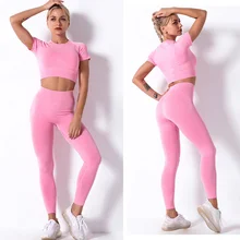 

4PCS Seamles Sport Set Women Purple Two 2 Piece Crop Top T-shirt Bra Legging Shorts Sportsuit Workout Outfit Fitness Dry Gym Set