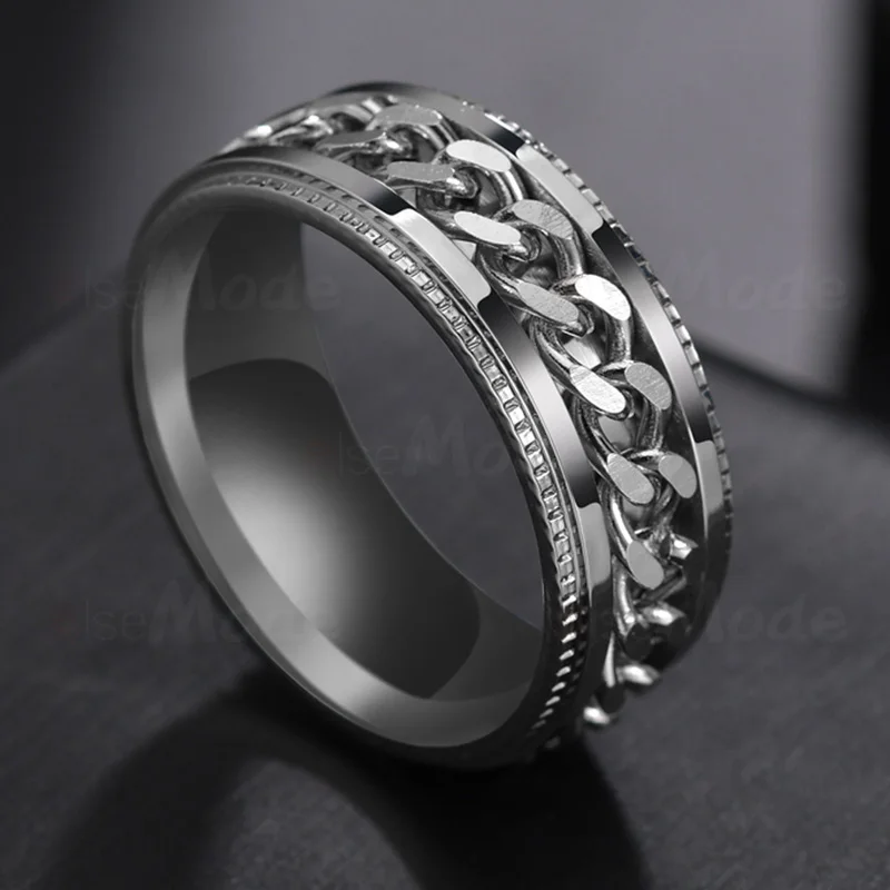 Steel UZone панк Рок Spinner кольцо из нержавеющей стали цепь ротационные кольца для мужчин и женщин аксессуары пара колец рождественские подарки - Цвет основного камня: Steel