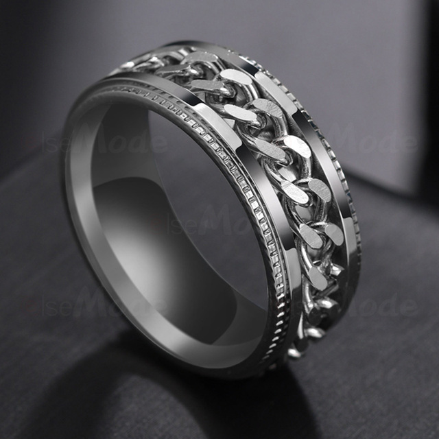 Metal Cool Rotatable Men Ring High Quality Spinner Chain  Stainless Steel Punk  Rings Fashion Women Jewelry for Party Gift
