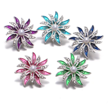 

6pcs/lot New oil 18mm Snap Jewelry fashion Mixed Rhinestone Flower Snap Buttons Jewelry Fit Snap Button Necklace Charms Jewelry
