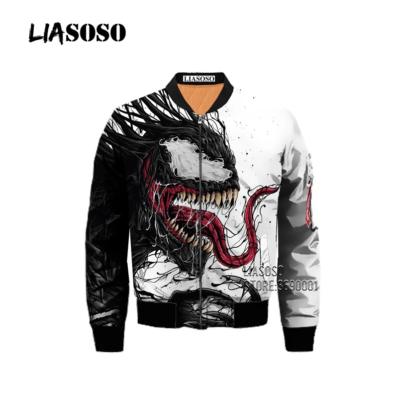 LIASOSO DC супергерой Venom Carnage 3D принт Мужская Зимняя Толстая куртка-бомбер летная куртка пальто панк ретро Молодежные Топы - Цвет: 2