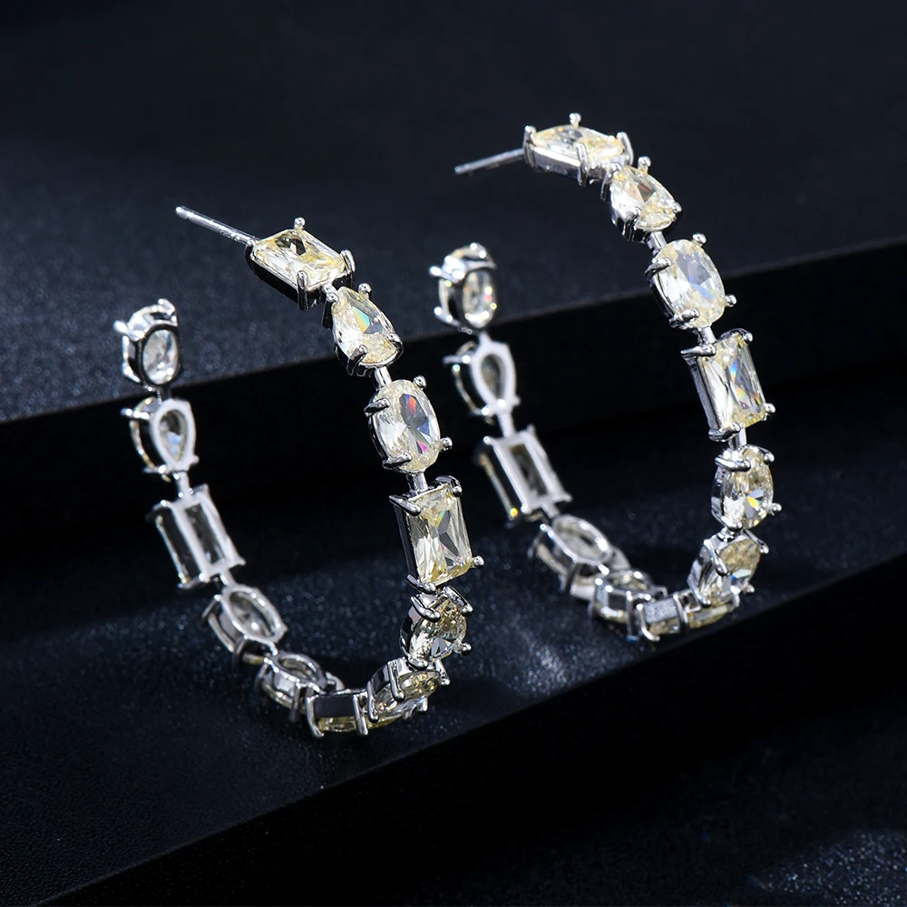 Siscathyy Light Luxury Fashion Zircon Circle Hoop Earrings For Women Crystal Round Earring Party Jewelry Accessory New Year Gift