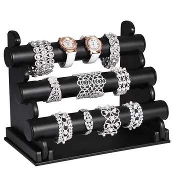 

Portable PU Leather Bracelet Bangle Necklace Display Stand Holder Watch Jewelry Organizer 3 Rolls Rack