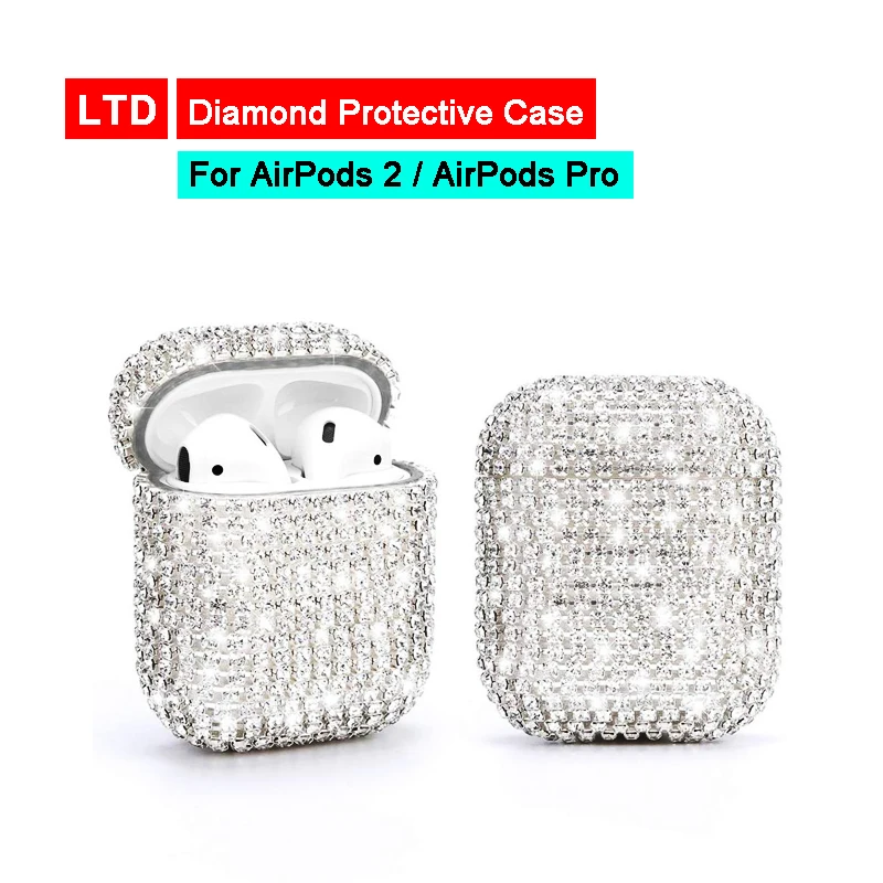Алмазный чехол со стразами для Airpods 2 1 Аксессуары наушников Блестящий Защитный