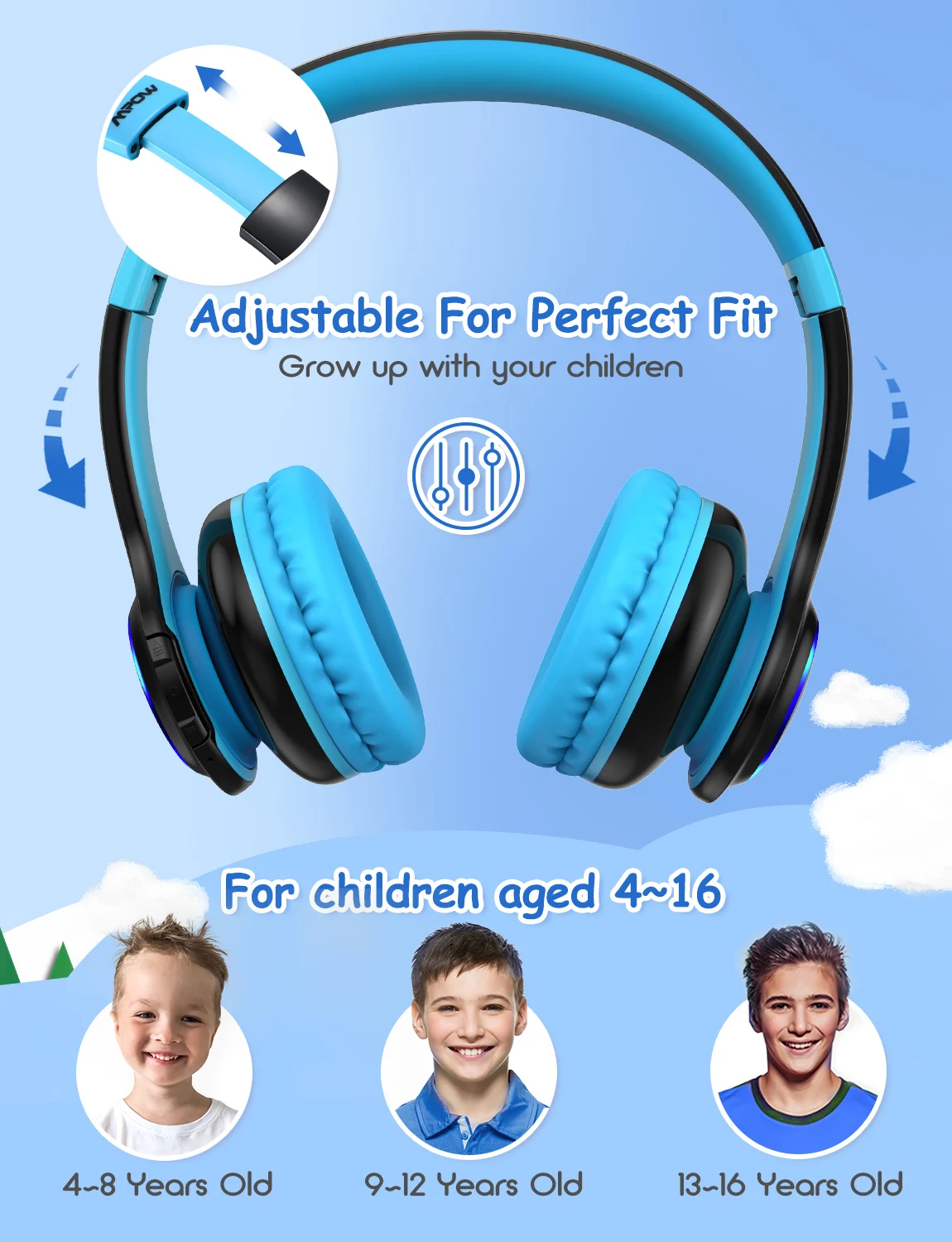 Беспроводные/Проводные детские наушники Mpow CH9 Bluetooth 5 0 Время проигрывания 15 часов