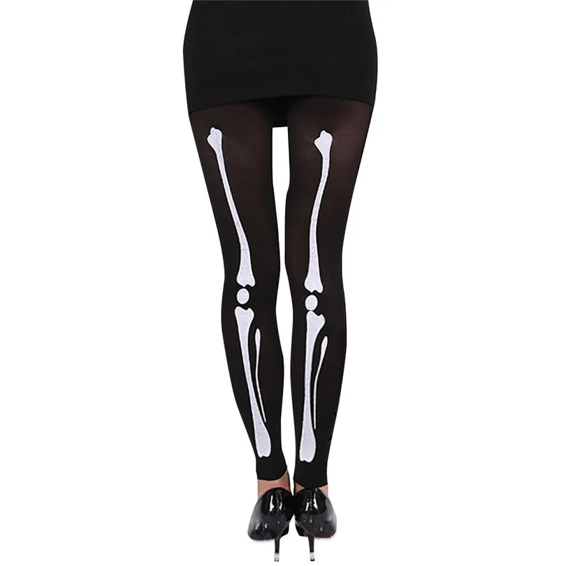 Skull Printed Pantyhose Women Sexy Halloween Fishnet Stockings Nine-cent Pantyhose Stockings Fashion Calcetines 30SEP42