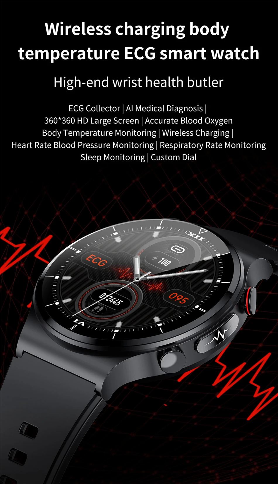 ECG PPG Smart Watch Men Body Temperature Wireless Charger Smartwatch Blood Pressure Oxygen Sport Fitness Tracker for Android Ios