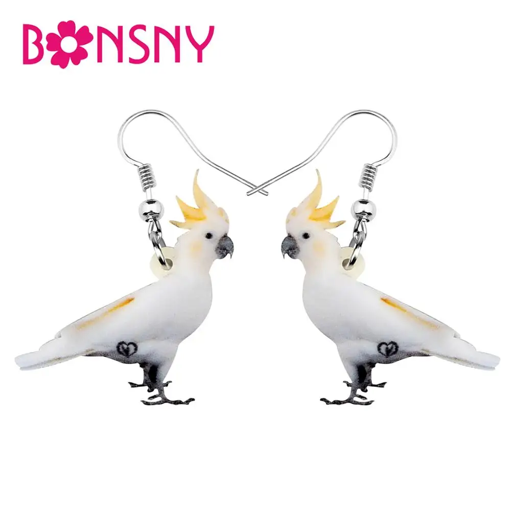 

Bonsny Acrylic Anime Crested Cockatoo Parrot Earrings Drop Dangle Sweet Bird Jewelry Lady Girls Party Decorations Gift Accessory