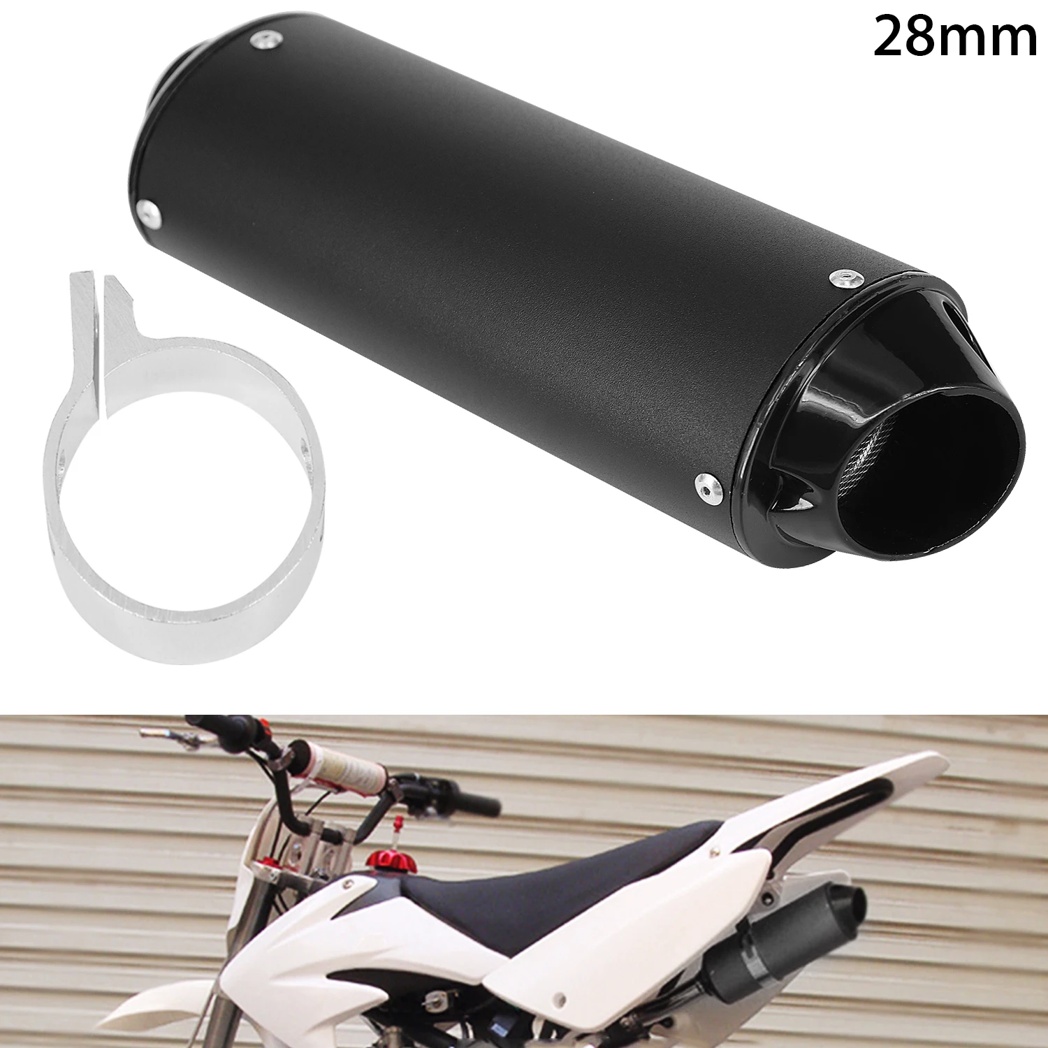 

Motorcycle Black Muffler Exhaust Pipe Length 28 /32 / 38mm Clamp Dirt for 50cc 110cc 125cc Durable Useful Quad