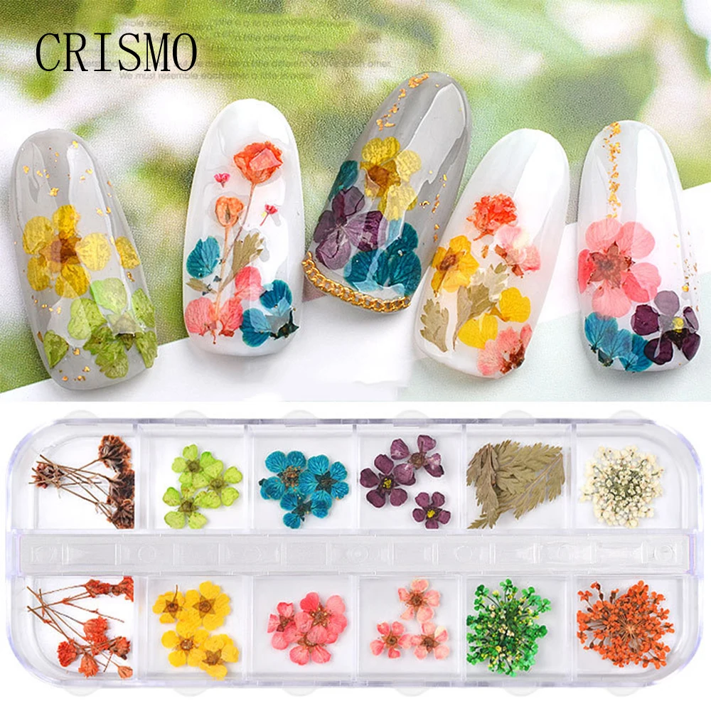 

CRISMO Mix Dried Flowers Nail Decorations Jewelry Natural Floral Leaf Stickers 3D Nail Art Designs Manicure Accessories