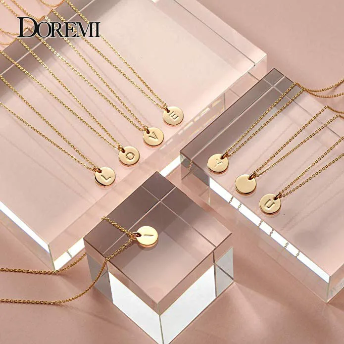 DOREMI 12 mm Gold Initial Necklace Custom Name Personalized Drop Disc Pendants Necklaces Beauty Mother Gifts A Z|Индивидуальные