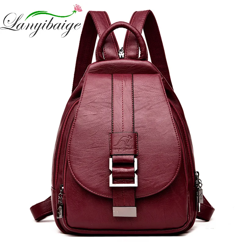 2021 Designer Backpacks Women Leather Backpacks Female School Bag  for Teenager Girls Travel Back Bag Retro Bagpack Sac a Dos 1