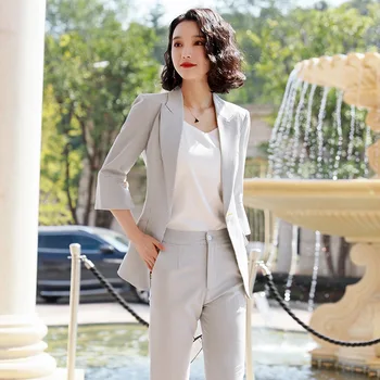 

Professional women's pants suit feminine 2020 New Women's Plaid Blazer High quality office interview clothing Casual trousers