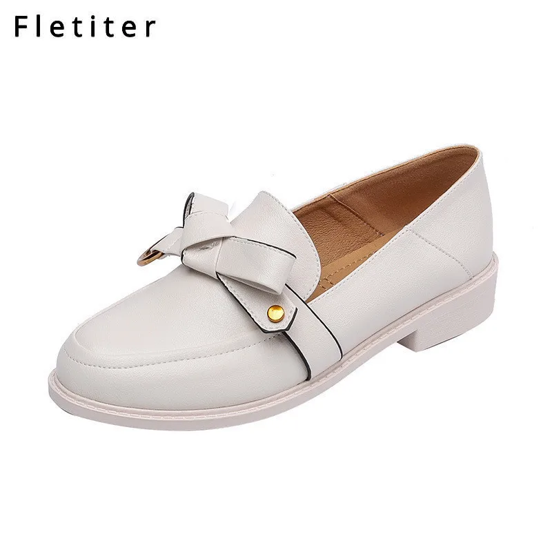 

Fletiter Flats British Style Oxford Shoes Women Spring Leather Oxfords Flat Heel Casual Shoes Slip on Womens Shoes Retro Brogues
