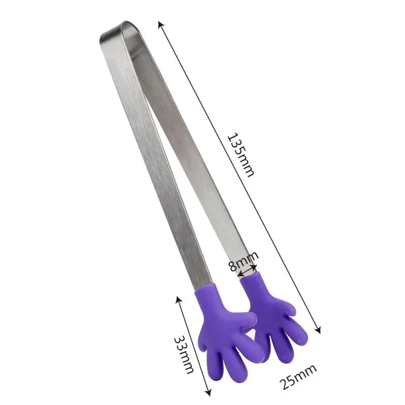Salad Serving Baking BBQ Tongs Stainless Steel Handle Utensil Creative Hand Shape Mini Silicone Food Clip Kitchen Cooking Tools