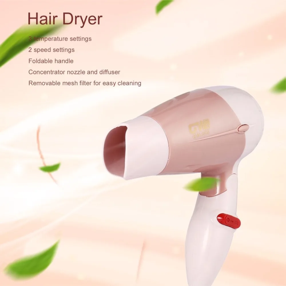 Mini Portable Foldable Handle Compact 1000W Hair Dryer Blow Dryer Hot Wind Low Noise Long Life for Outdoor Travel