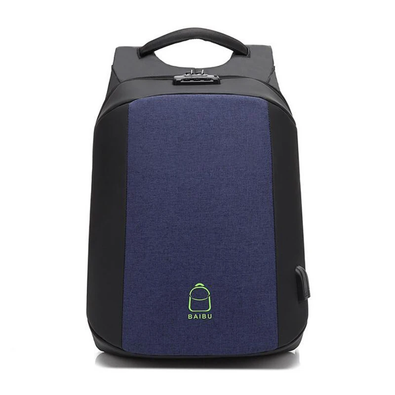 Синий New Design Business Men Backpack 15.6'' Laptop Anti-theft Backpacks USB Charge Fashion School Bags Large Capacity Travel Mochila - Цвет: Синий