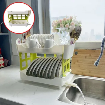 

Large Dish Rack Drainer 2 Tier Cutlery Draining Holder Kitchen Tableware and tableware drain quickly convenient space savin 30*