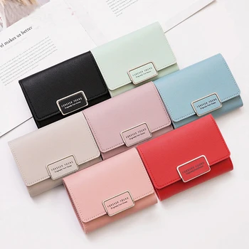 

New Clutch Purse Money Letter Clip Zipper Leather Wallet Women Black Small Fashion Brand Leather Purse Ladies Card Holder Bag