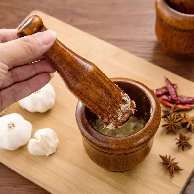 Wooden Pestle Household Garlic Kitchen Gadget Mashing Spice Masher Bowl Mortar Mixing Medicine Jar Grinding Manual