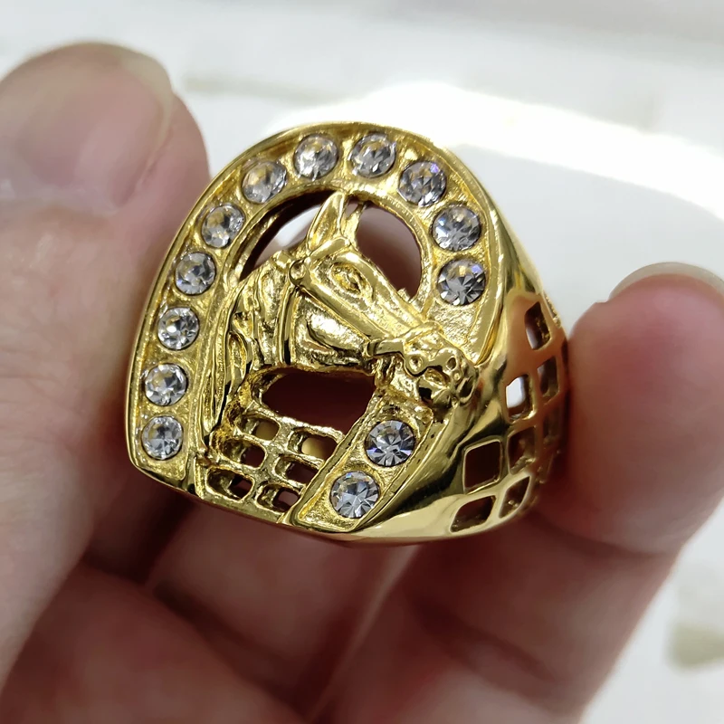 Anillo de caballo de oro y plata para hombre y mujer, joyería con cabeza de caballo de marca Popular, de cristal de nuevo - AliExpress
