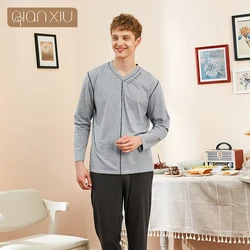 New Style Couples Pajamas Spring Autumn V- Neck Long Sleeve Striped  Full Length Pants Couples Suit Home Clothes Casual Wear