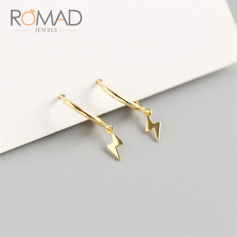 Gold-lightning Romad женские сережки-гвоздики для женщин, подарок, Стерлинговое серебро, ювелирные изделия, подвески, 925 пробы, серебряные серьги - Окраска металла: Gold-lightning