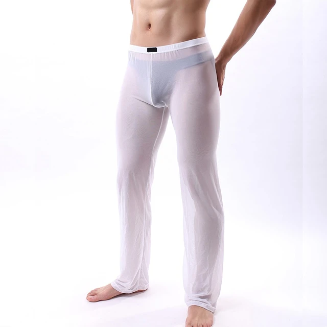 Sexy see through ultra-thin men's leggings long sleeping pants tight  underwears - AliExpress