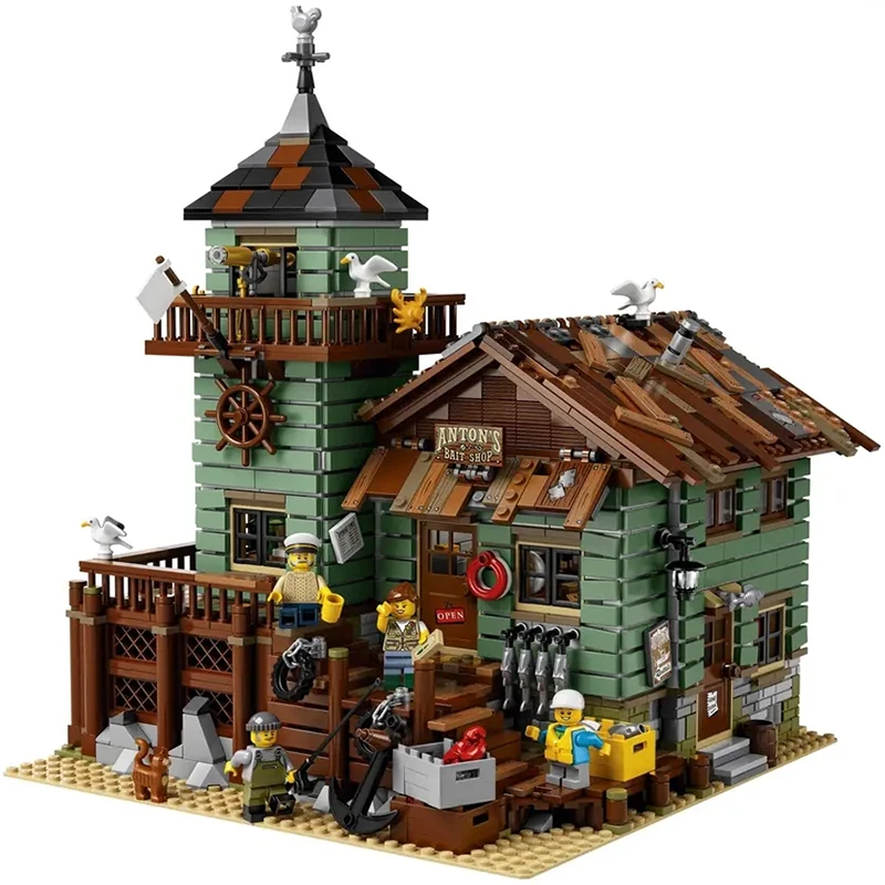 

Creator Street View MOC Model Seaside Old Fishing Store Creator Ideas for legoing City Series Building Block Bricks Toys Gifts