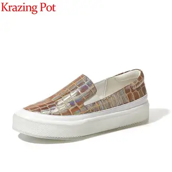 

Krazing pot spring new style sheep leather round toe high heel women sneakers platform slip on casual vulcanized shoes women L02