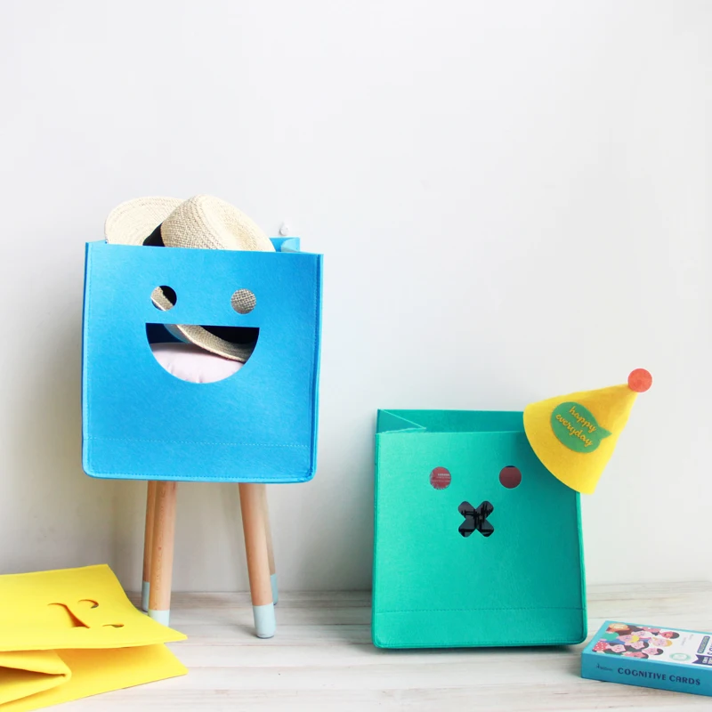 Felt Storage Box Cartoon Toys Basket Laundry Hamper Office Stationery Books Sundries Container Home Organization | Дом и сад