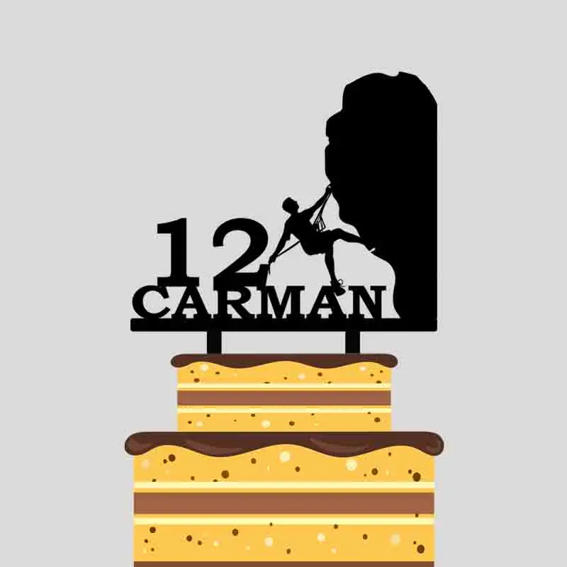 Personalized Birthday Cake Topper Custom Name Age Man Rock Climbing Silhouette For Decoration YC151 | Дом и сад