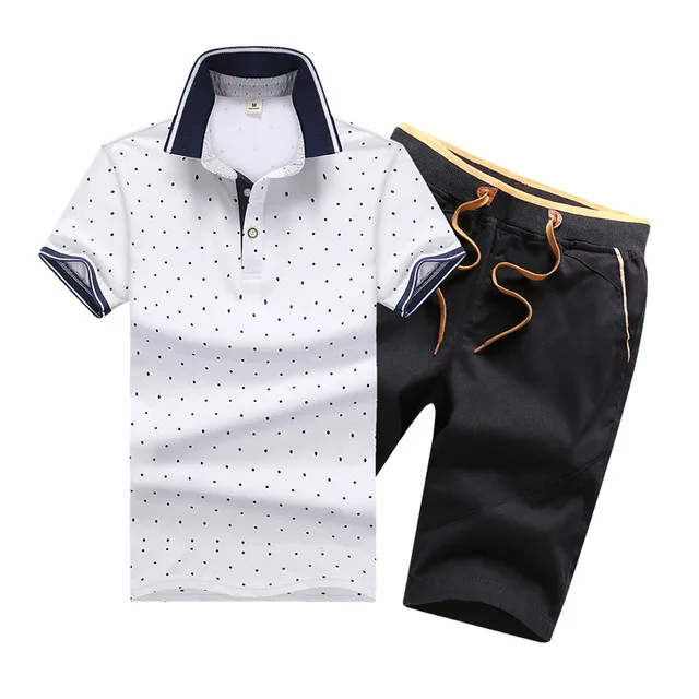 Для мужчин комплект Повседневное летние однотонные Slim Fit костюм Для мужчин s поло+ шорты, комплекты из 2 предметов Нью-Джерси Фитнес спортивный костюм для мальчиков, из дышащего материала - Цвет: FK082 White Black