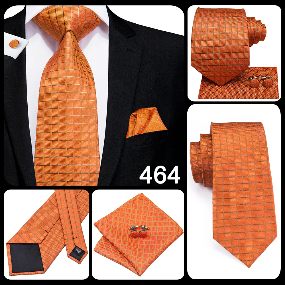 Hallo-Krawatte Orange Solide Paisley männer Krawatte Set Seide Hochzeit Krawatte Für Männer Neue Mode Designer Qualität Hanky manschettenknöpfe Set Dropshipping – Detail 6