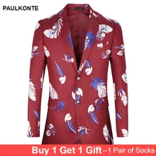 PAULKONTE Feather Print Mostly Male Blazer Fashion High Quality Tuindown Collar Slim Fit Business Party Wedding Man's Jacket PAULKONTE Feather Print Mostly Male Blazer Fashion High Quality Tuindown Collar Slim Fit Business Party Wedding Man's Jacket