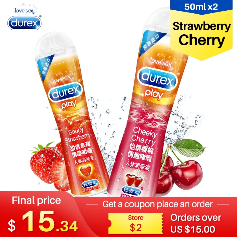 Смазка Durex 2*50 мл со вкусом вишни и клубники гель на водной основе анальная смазка