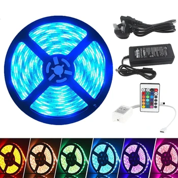 

BORUIT 5050 Led Strip Light RGB Flexible Ribbon Fita LED Lights 5M 10M 15M WIFI IR Remote Strips Light with Adapter