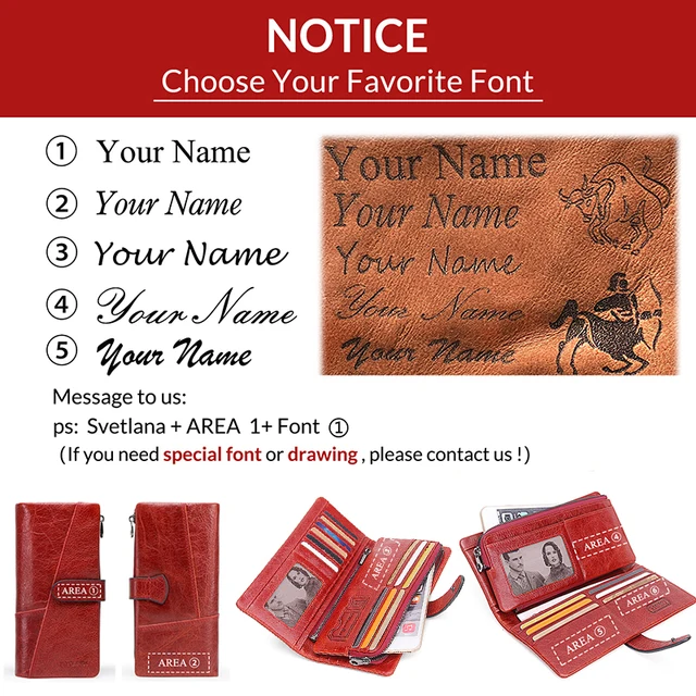 CONTACT'S 100% Genuine Leather Wallet Women Long Coin Purse Clutch Bag Name Engraving Card Holder Money Clip Handbag Men's Purse 6