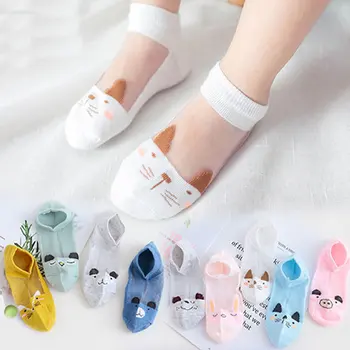 

Kids Girl Ankle Socks Summer Mesh 5-pair Pack BABY Children Bear Smiley Print Mesh Ultra-thin Cathy Treasure Short Socks