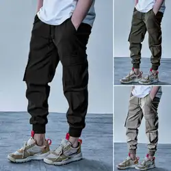 Крутые стильные мужские повседневные спортивные длинные штаны с несколькими карманами, мужские свободные удобные беговые штаны для бега